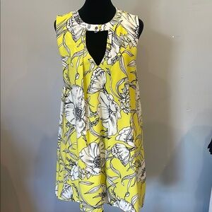 Yellow Floral Sleeveless Dress cut out front